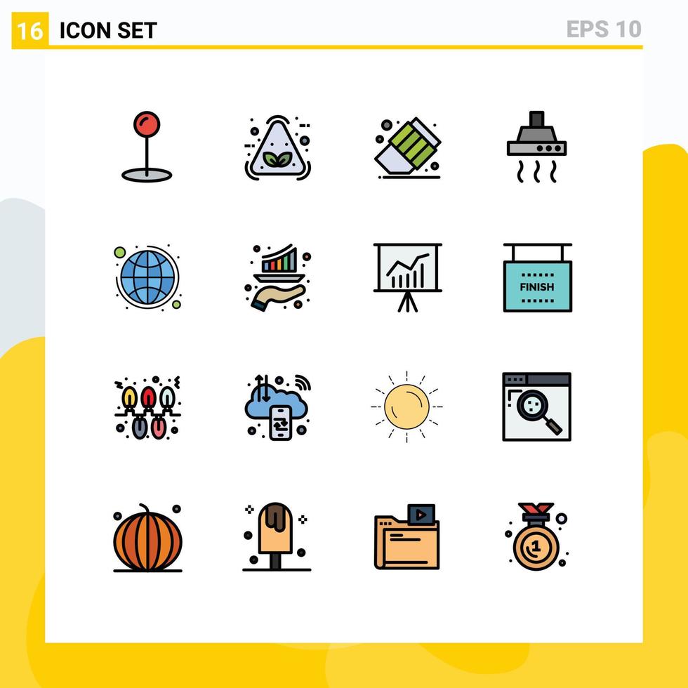 mobile schnittstelle flache farbe gefüllte linie satz von 16 piktogrammen des barplans löschen globale geschäftsküche editierbare kreative vektordesignelemente vektor