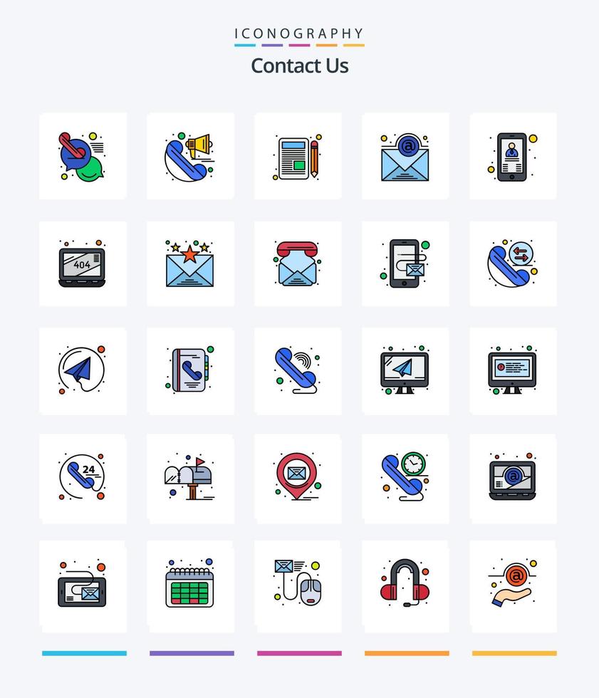 kreativ kontaktieren Sie uns 25 Zeilen gefülltes Icon Pack wie Benutzer. Kontakt. Buchstabe. Abonnement. Email vektor
