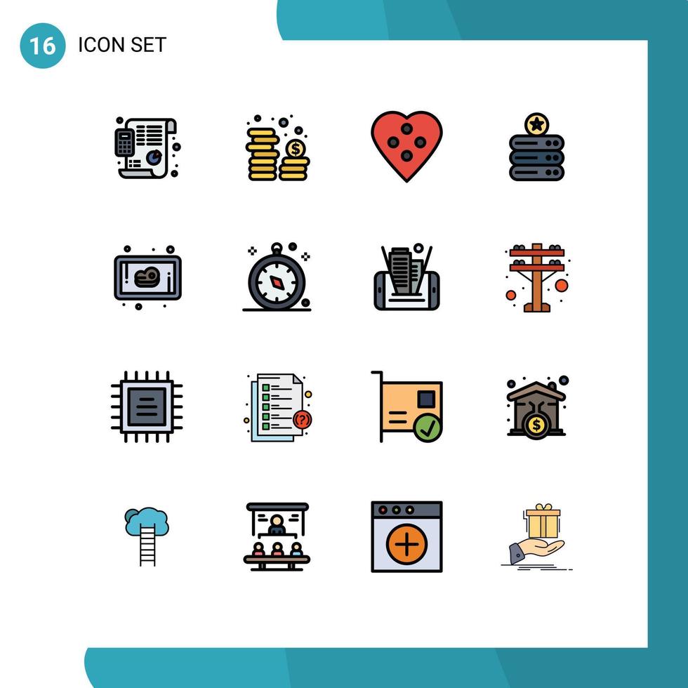 16 universell platt Färg fylld linje tecken symboler av nötkött server knapp data lagring sömnad Tillbehör redigerbar kreativ vektor design element