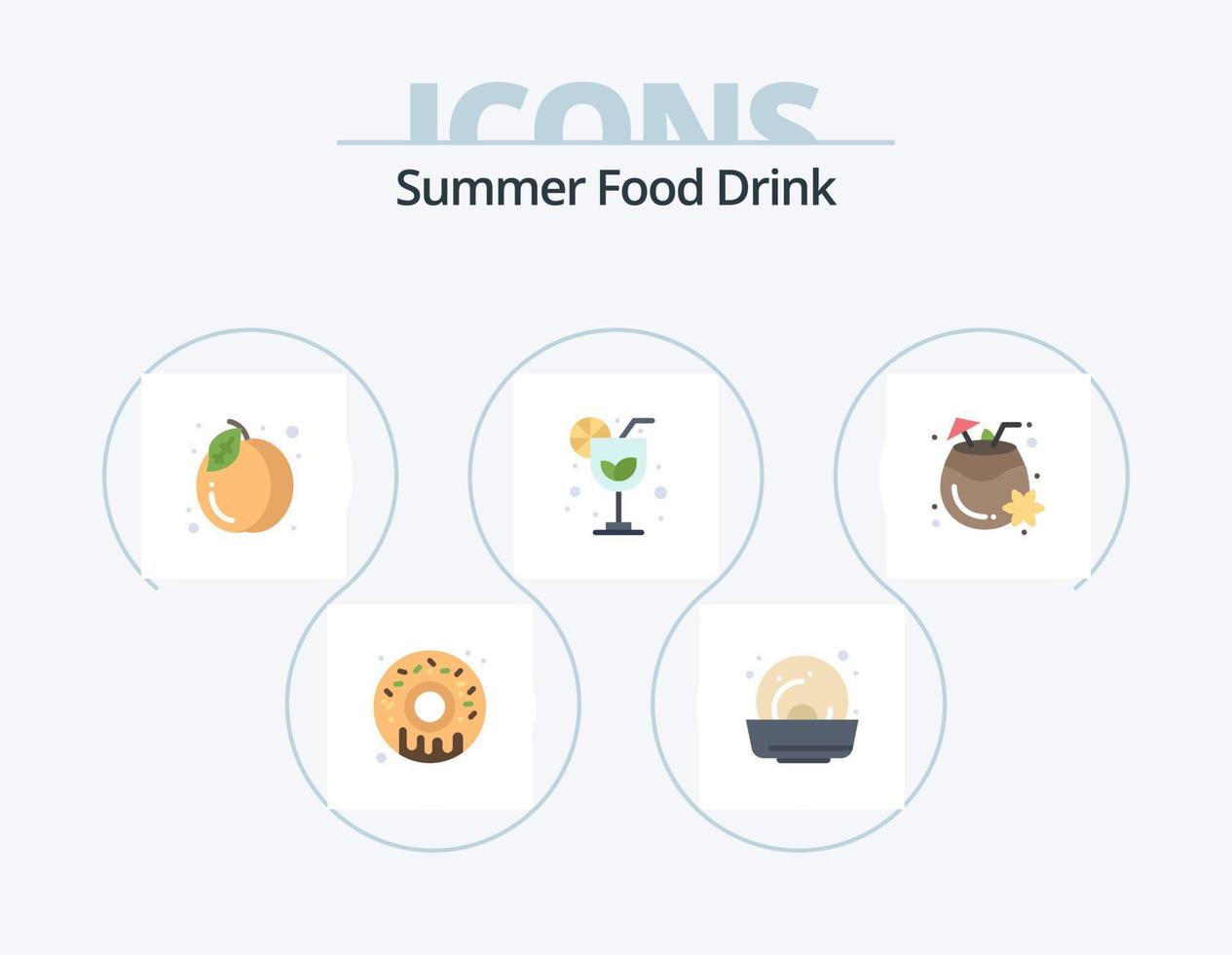 sommar mat dryck platt ikon packa 5 ikon design. . dryck. sommar. kokos juice. sommar vektor