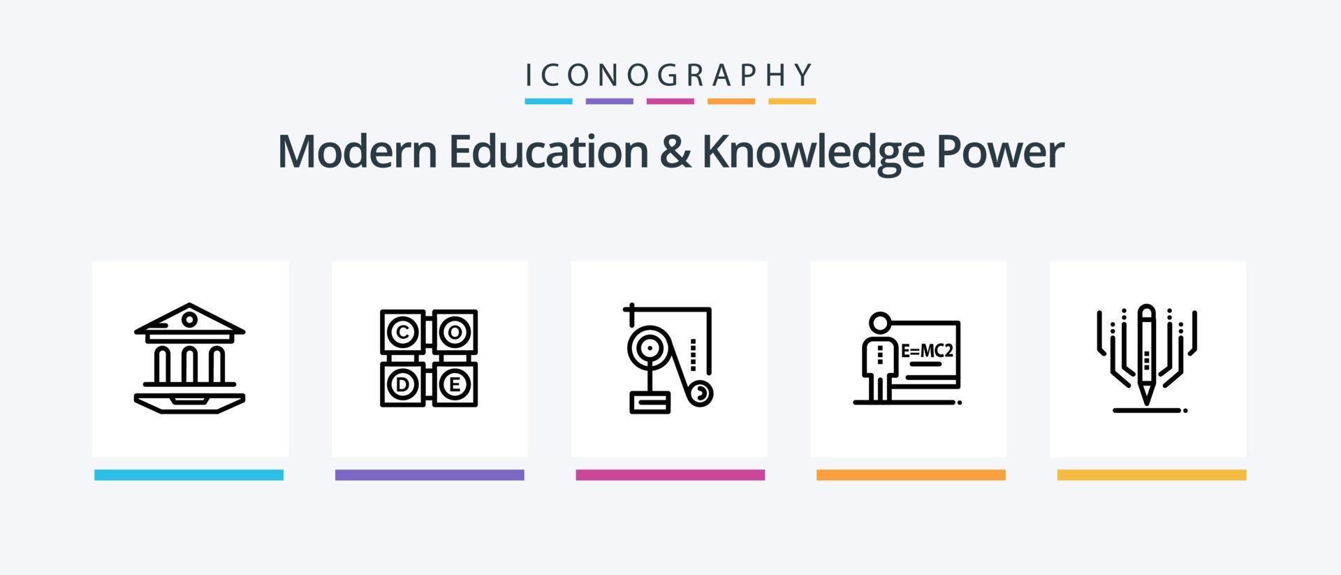 modern utbildning och kunskap kraft linje 5 ikon packa Inklusive kladd. Träning. lärare. rum. klass. kreativ ikoner design vektor