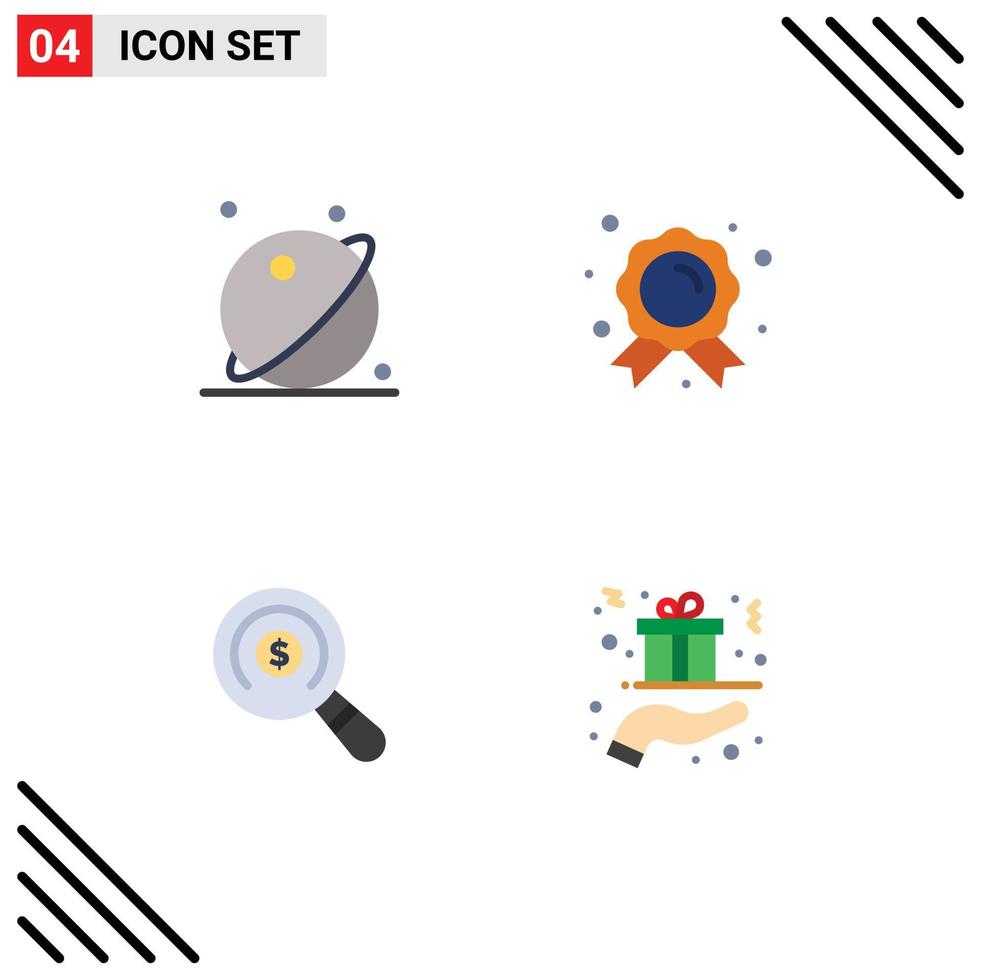 4 flaches Icon-Konzept für mobile Websites und Apps Astronomie E-Commerce Space Badge Suche editierbare Vektordesign-Elemente vektor