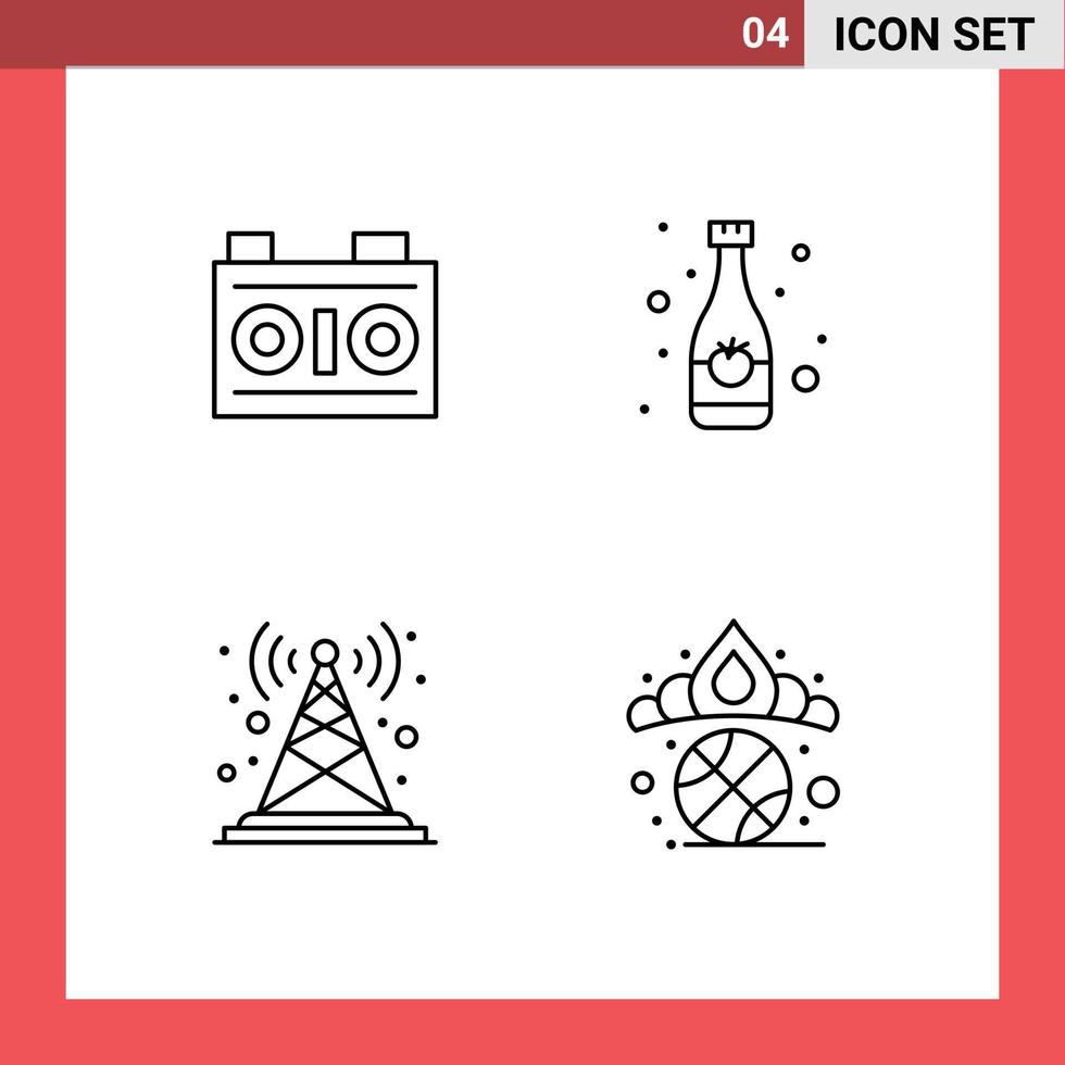 4 användare gränssnitt linje packa av modern tecken och symboler av kamera signal fotografi dryck torn redigerbar vektor design element