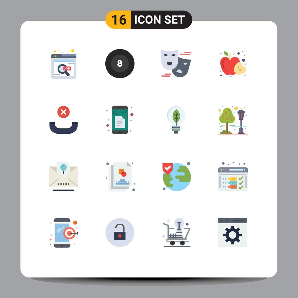 grupp av 16 platt färger tecken och symboler för hänga upp ring upp komedi hälsa mat redigerbar packa av kreativ vektor design element