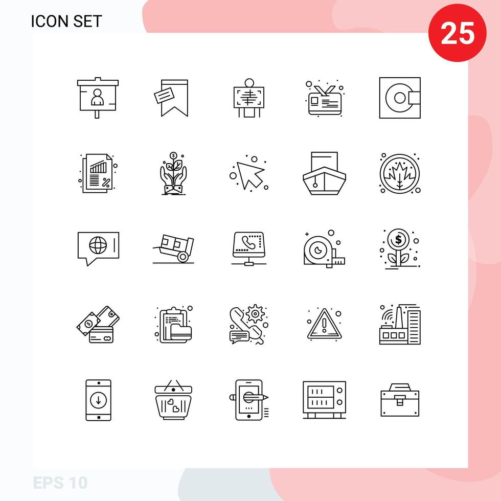 linje packa av 25 universell symboler av elektronik studerande kort text id radiologi redigerbar vektor design element