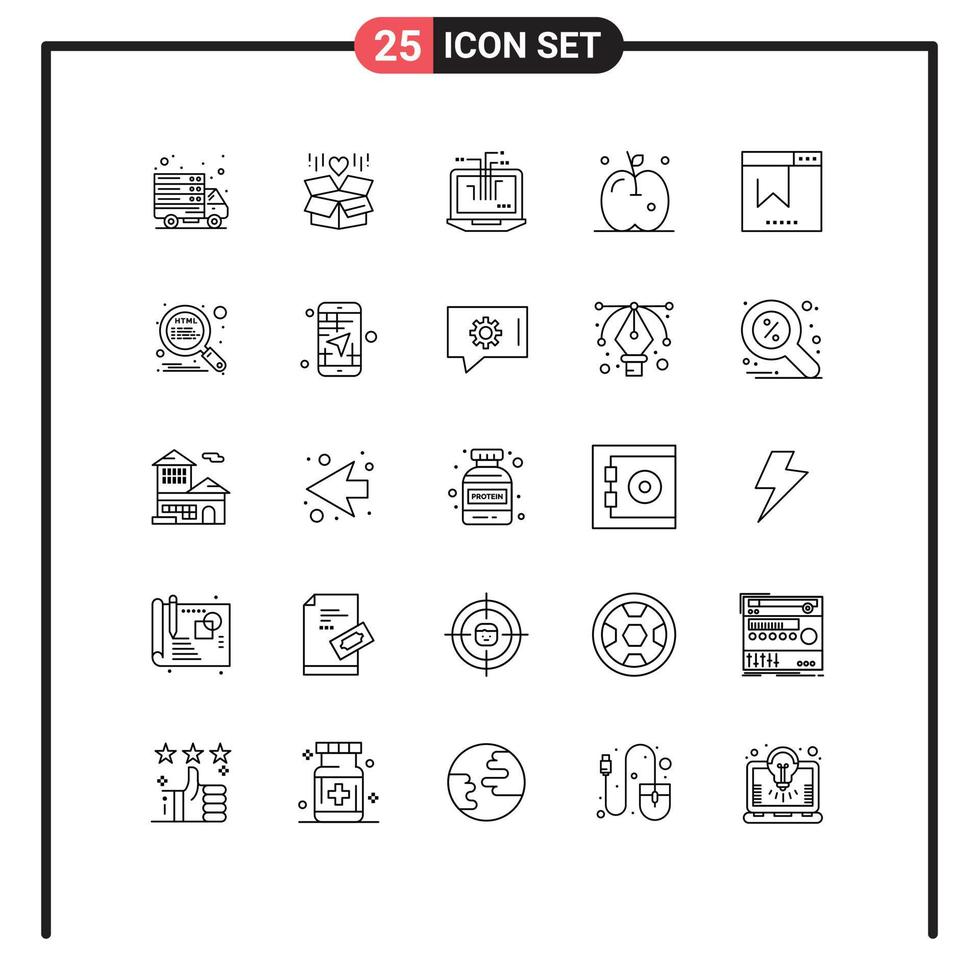 packa av 25 modern rader tecken och symboler för webb skriva ut media sådan som seo bokmärke dator tacksägelse äpple redigerbar vektor design element