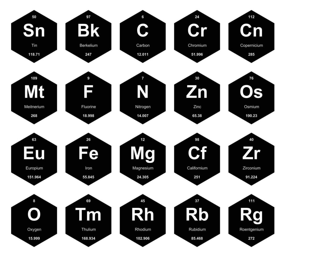 20 prejodisk tabell av de element ikon packa design vektor