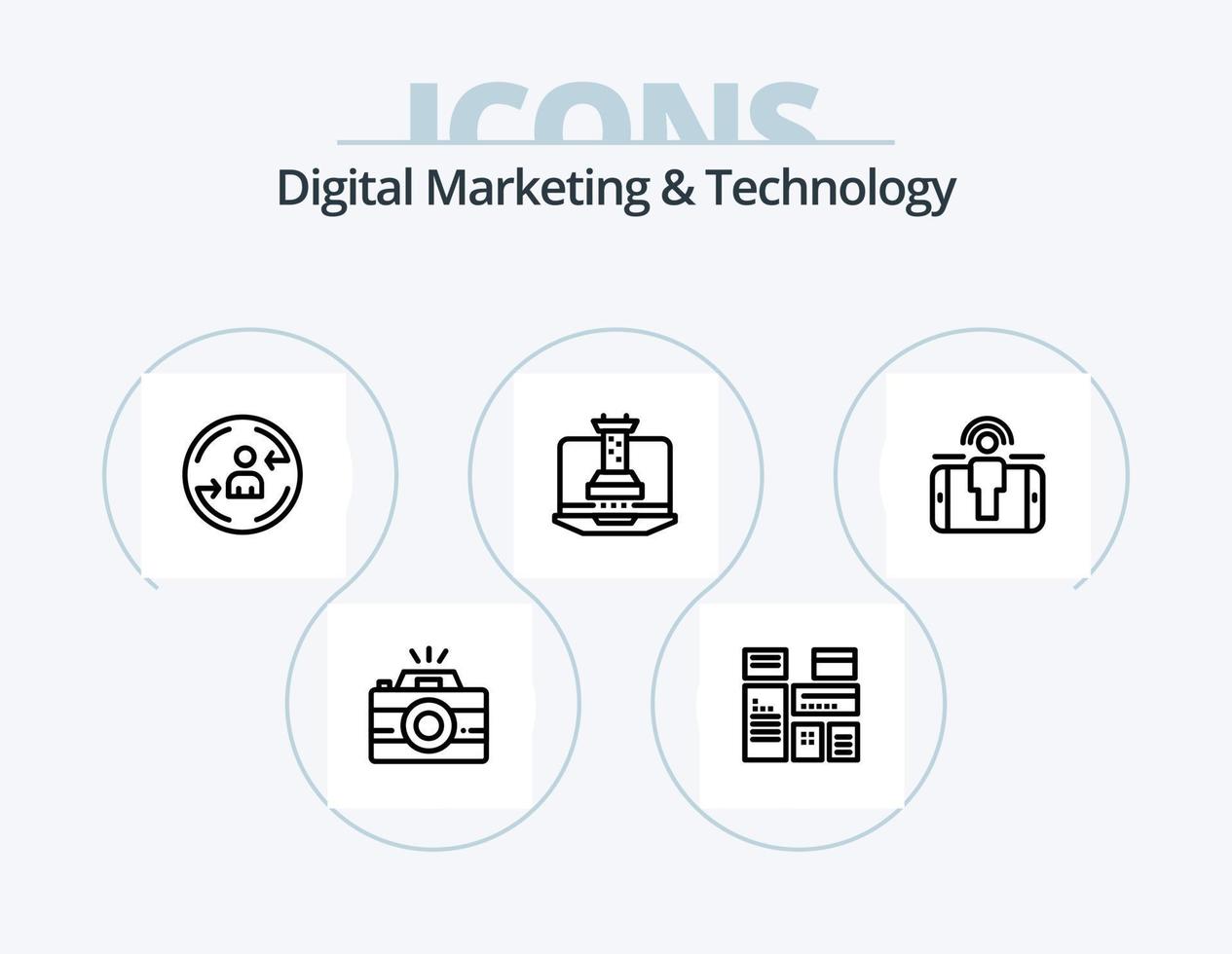 digital marknadsföring och teknologi linje ikon packa 5 ikon design. blockerare. maskin. betalas. skriva ut. skrivare vektor