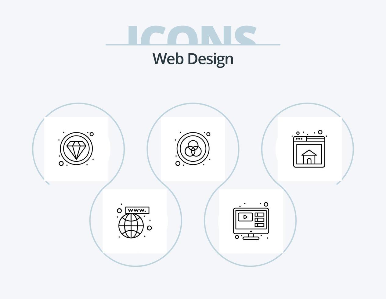 Webdesign-Linie Icon Pack 5 Icon-Design. Farbe. Handy, Mobiltelefon. Design. Internet. App vektor