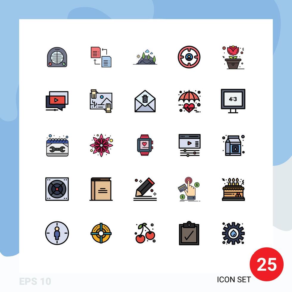 Stock Vector Icon Pack mit 25 Linienzeichen und Symbolen für Jäger finden Hill Finance Tree editierbare Vektordesign-Elemente