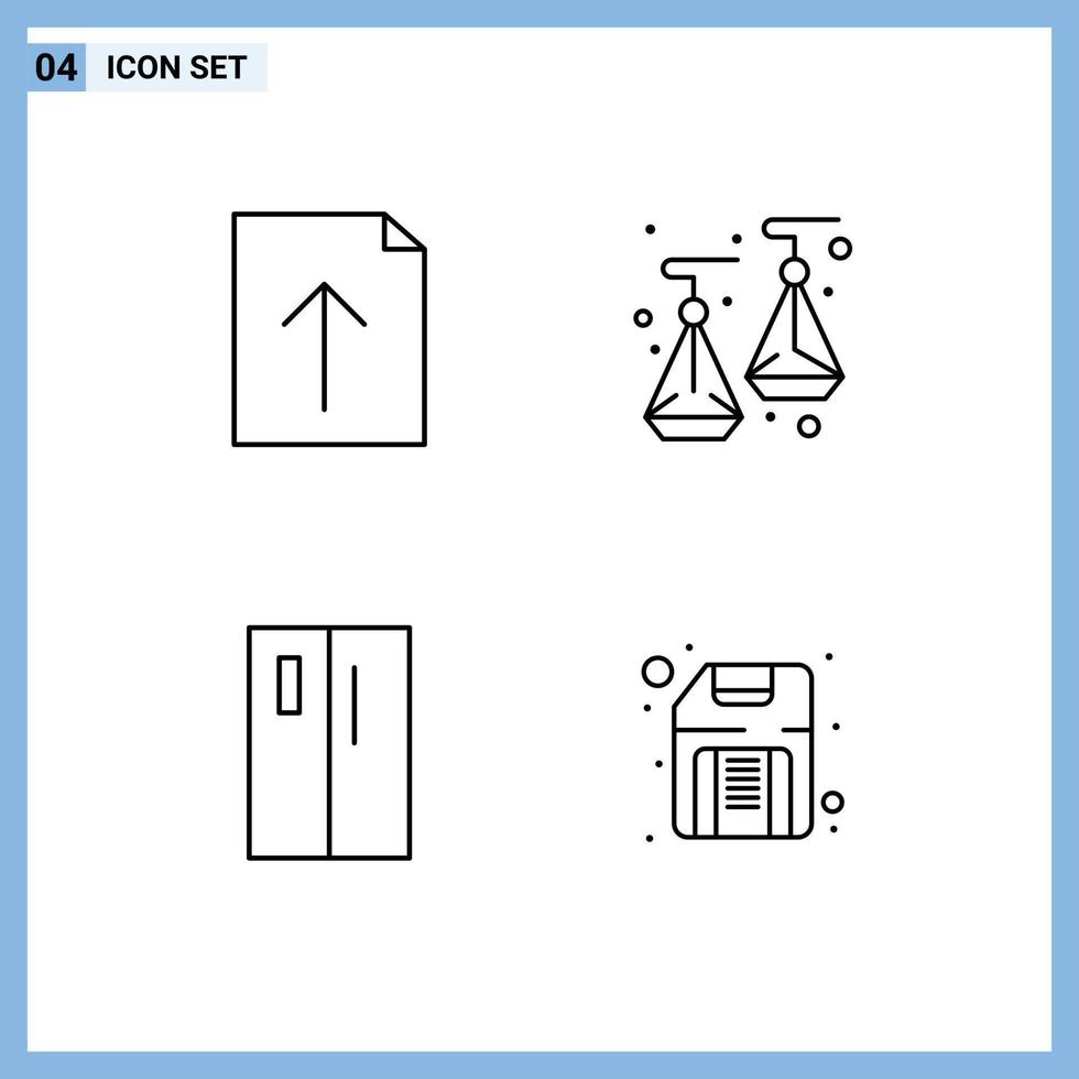 4 thematische Vektor-Fülllinien-Flachfarben und bearbeitbare Symbole von Dokument-Kühlschrank-Ohrringen-Geräten computerbearbeitbare Vektordesign-Elemente vektor