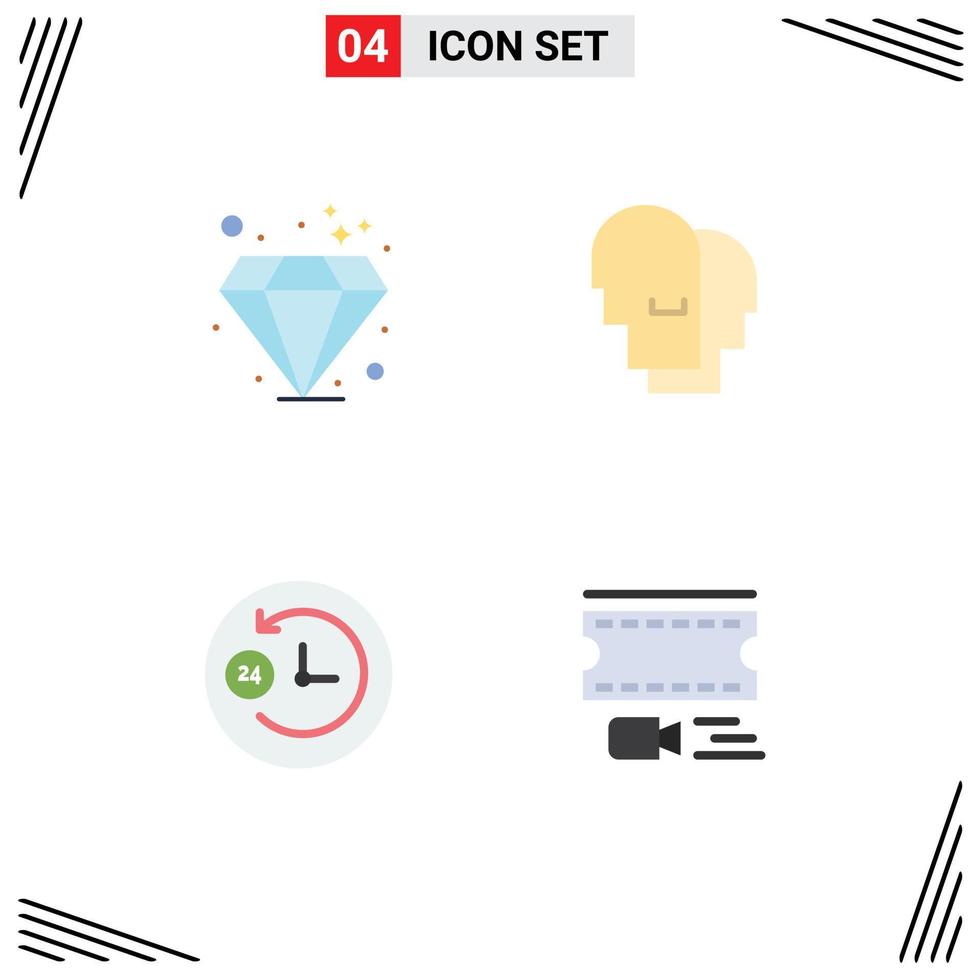 4 universell platt ikon tecken symboler av diamant Stöd hatt känslor filma redigerbar vektor design element