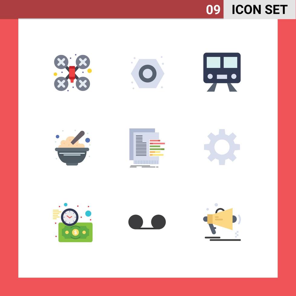 9 universell platt färger uppsättning för webb och mobil tillämpningar Diagram havre Kartor mat skål redigerbar vektor design element