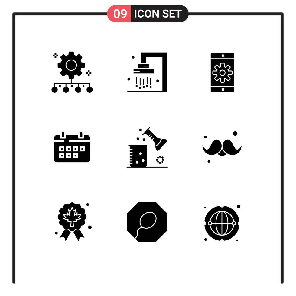 Stock Vector Icon Pack mit 9 Zeilen Zeichen und Symbolen für Feiertage Zeit Duschplan Einstellung editierbarer Vektordesign-Elemente