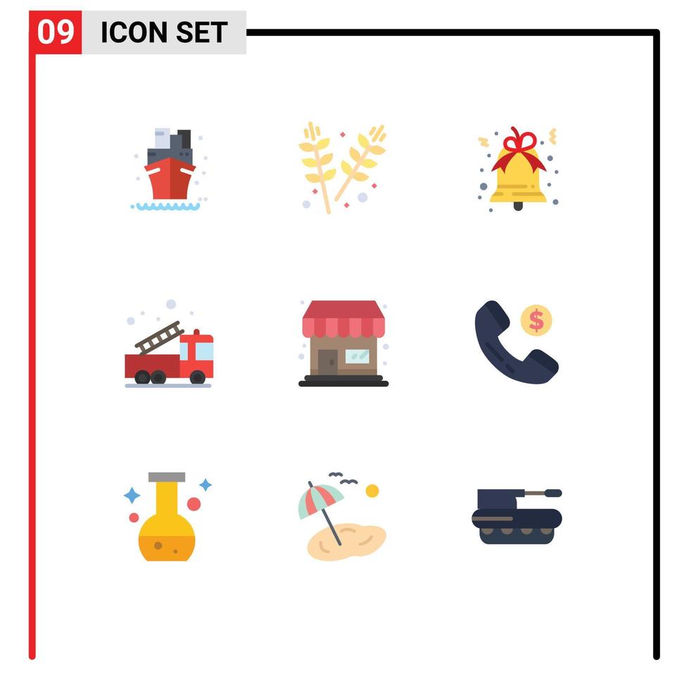 Aktienvektor-Icon-Pack mit 9 Zeilenzeichen und Symbolen für LKW-Klingelhilfe im Notfall editierbare Vektordesign-Elemente vektor