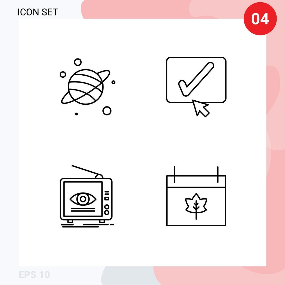 4 användare gränssnitt linje packa av modern tecken och symboler av astrologi marknadsföring godkänna bock TV redigerbar vektor design element