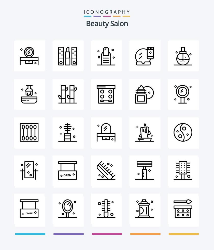 Creative Beauty Salon 25 Umriss-Icon-Pack wie Make-up-Basis. Gesichts-Make-up. Lippenstift. Gesicht kompakt. Salon vektor