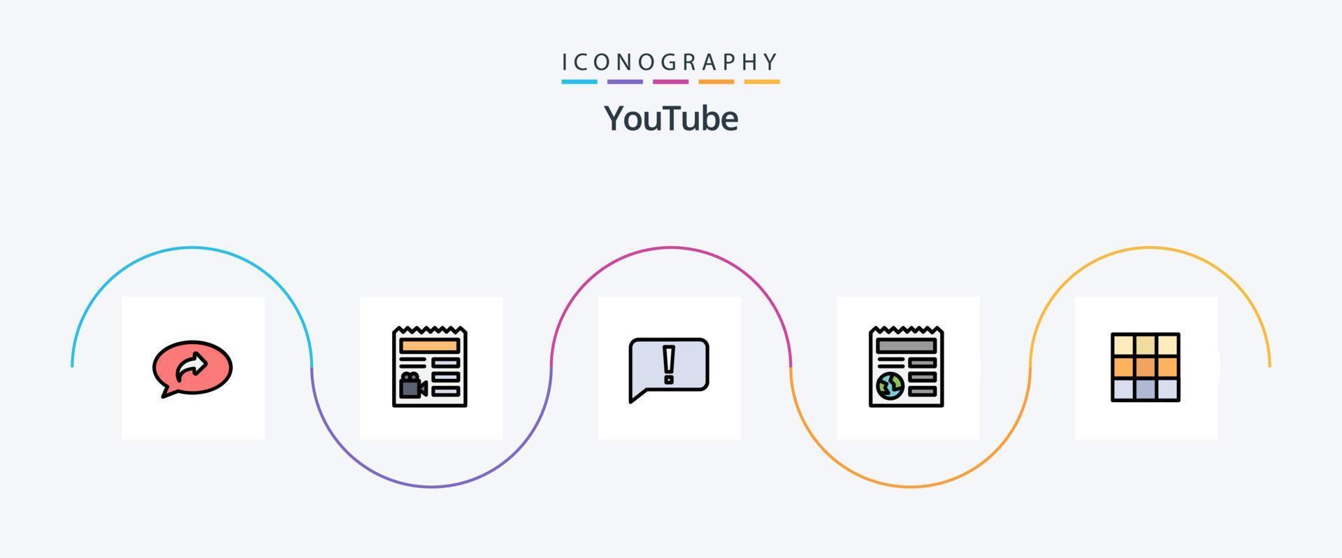 Youtube linje fylld platt 5 ikon packa Inklusive ui. ui. chatt. klot. grundläggande vektor