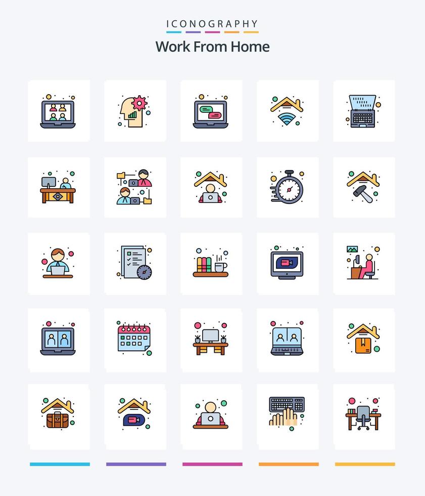 kreative Arbeit von zu Hause aus 25 Zeilen gefülltes Icon Pack wie Schreibtisch. W-lan. Benutzer. Internet. Kommunikation vektor