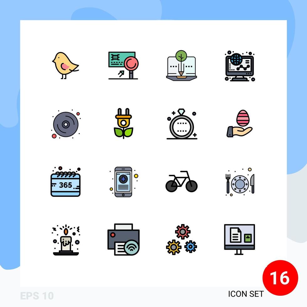 satz von 16 kommerziellen flachen farbgefüllten linien paket für computer online organische grafik e-commerce editierbare kreative vektordesignelemente vektor
