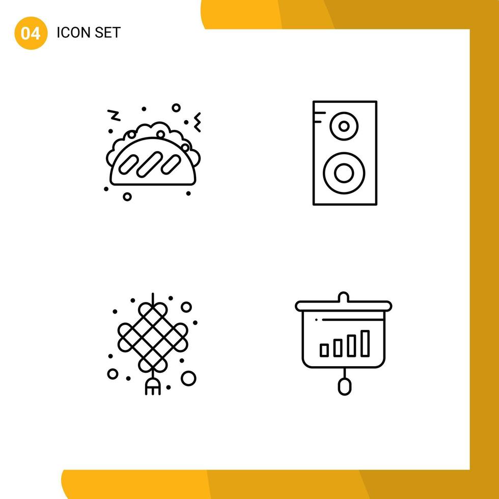 4 universell linje tecken symboler av taco ny år studie firande presentation redigerbar vektor design element