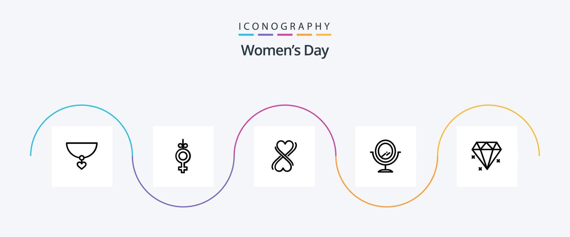 Womens Day Line 5 Icon Pack inklusive Tag. Frauen. Schleife. Typografie. Herz vektor