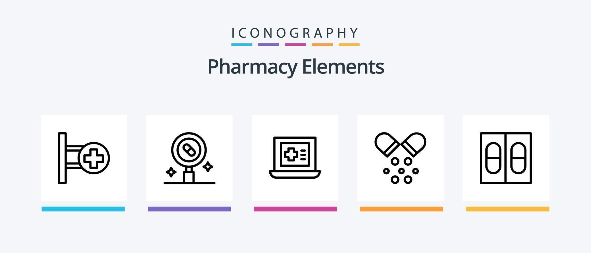 Symbolpaket für Apothekenelemente, Linie 5, einschließlich Medizin. Gesundheit. Tabletten. Forschung. Tabletten. kreatives Symboldesign vektor