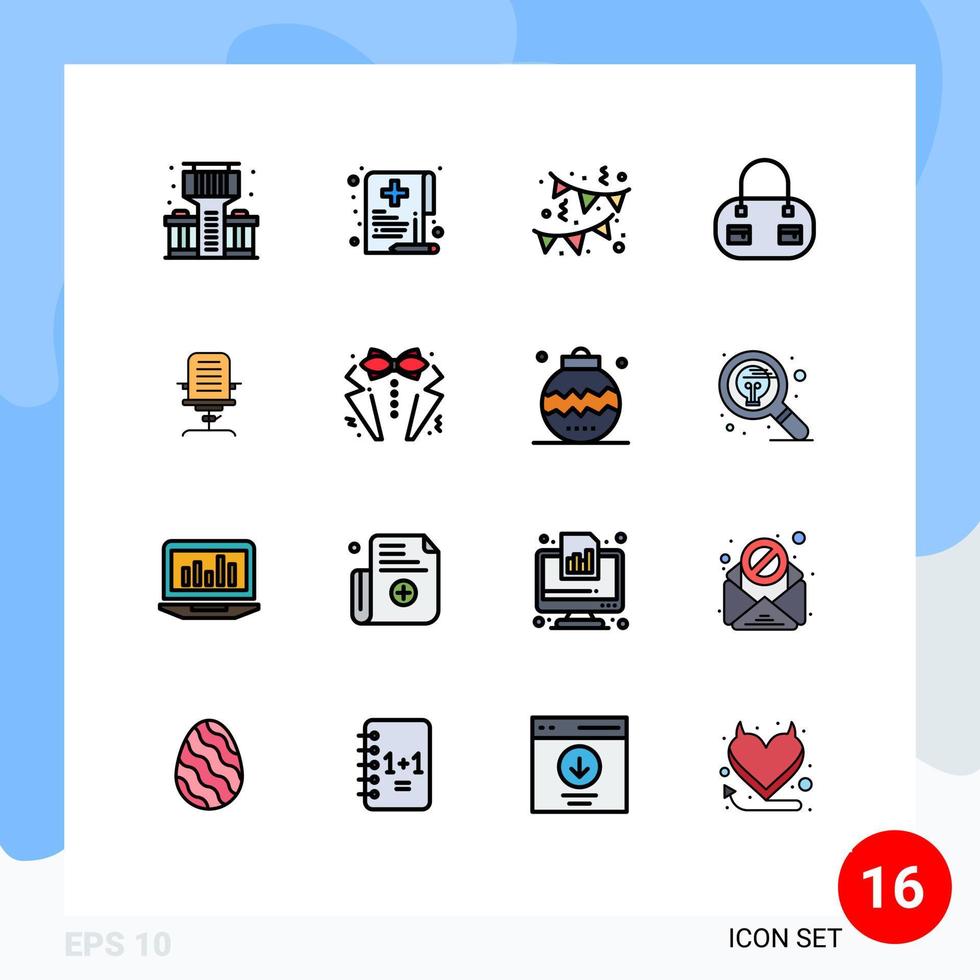 modern uppsättning av 16 platt Färg fylld rader pictograph av möbel företag födelsedag ärm mode redigerbar kreativ vektor design element