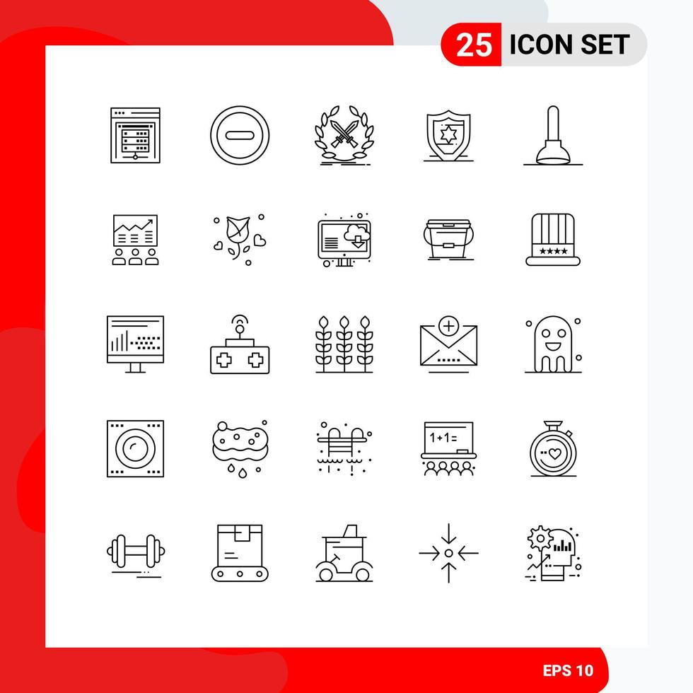 Aktienvektor-Symbolpaket mit 25 Zeilenzeichen und Symbolen für Werkzeugkolben-Emblem-Schild amerikanische editierbare Vektordesign-Elemente vektor
