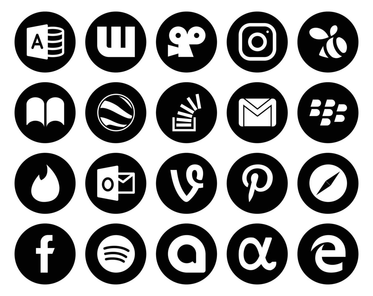 20 Social-Media-Icon-Packs, einschließlich Vine Tinder Question Blackberry E-Mail vektor