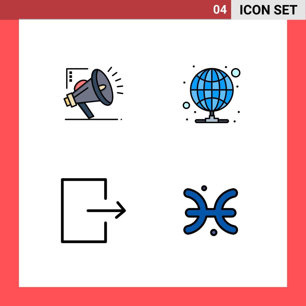 Packung mit 4 modernen Filledline-Flachfarben Zeichen und Symbolen für Web-Printmedien wie Marketing Exit Digital Proxy Astrologie editierbare Vektordesign-Elemente vektor