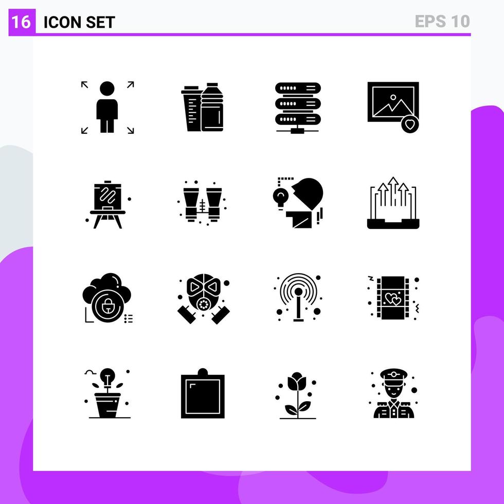 Gruppe von 16 modernen soliden Glyphen, die für Hobby-Staffelei-Computing-Foto beliebte editierbare Vektordesign-Elemente festgelegt wurden vektor
