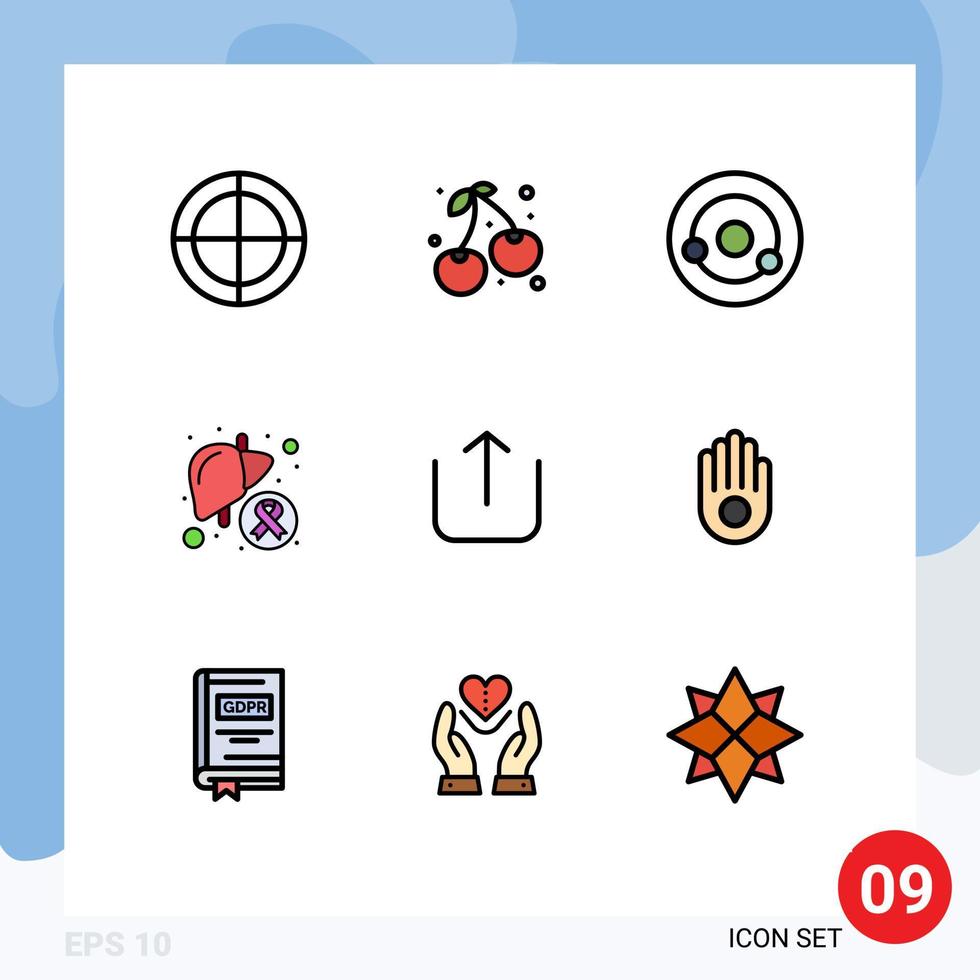 grupp av 9 modern fylld linje platt färger uppsättning för Instagram lever atom sjukdom cancer redigerbar vektor design element