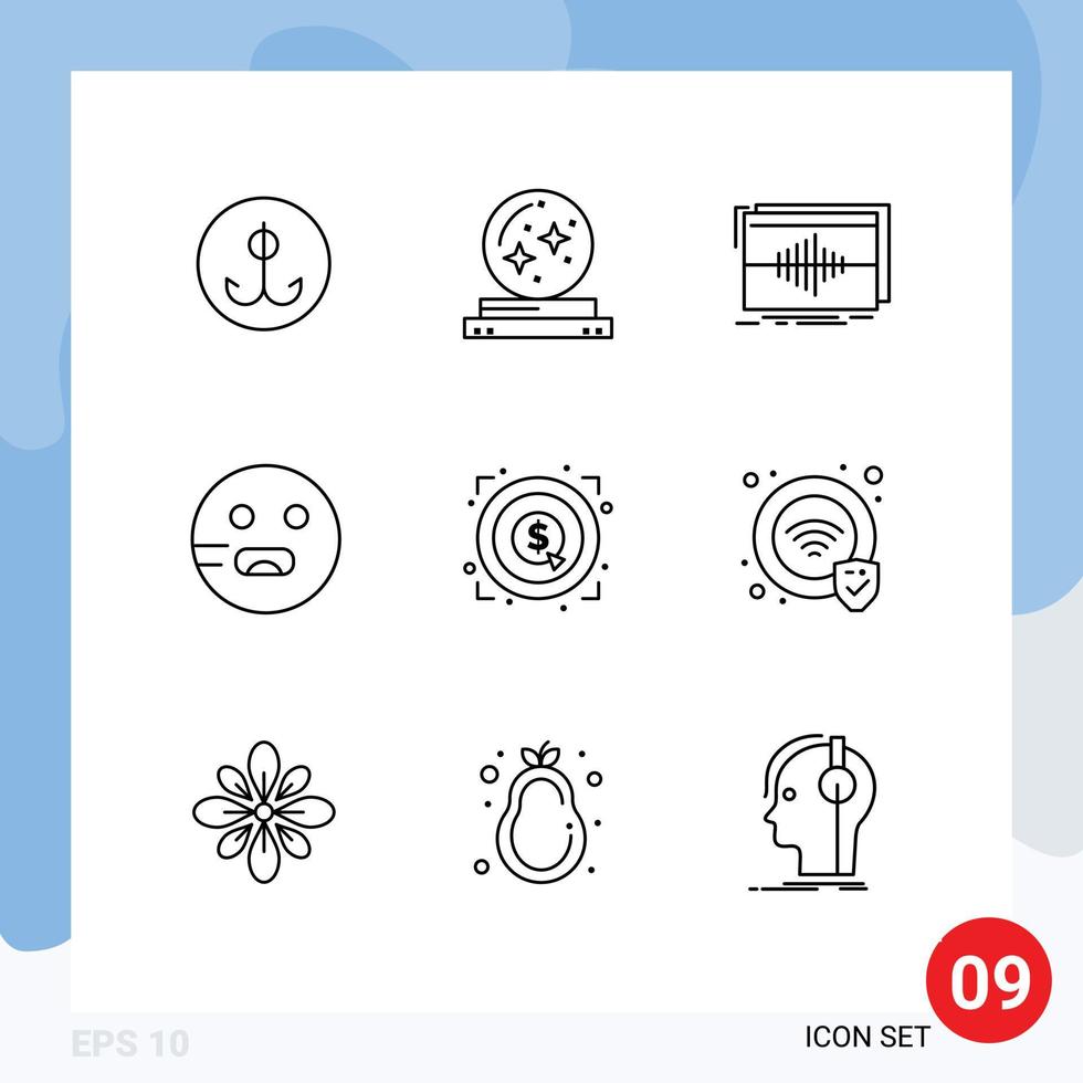 9 Benutzeroberflächen-Gliederungspaket mit modernen Zeichen und Symbolen der Schul-Emot-Stern-Emojis-Sequenz bearbeitbare Vektordesign-Elemente vektor