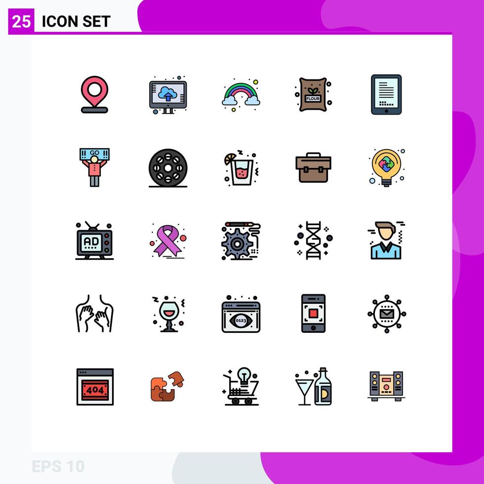 25 universell fylld linje platt färger uppsättning för webb och mobil tillämpningar hårdvara mobil moln vete mjöl redigerbar vektor design element