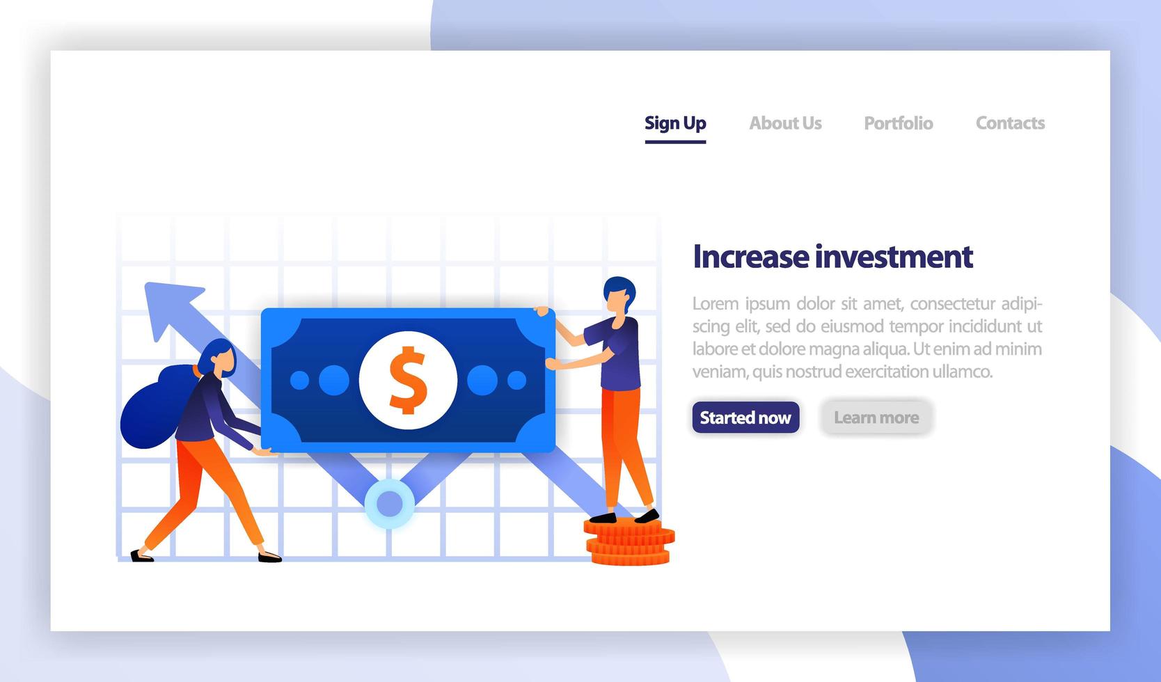 affärsman hålla dollar eller pengar för investering. grafanalys av uppåtgående pilar på vinst, ekonomi och karriär. platt vektorillustration för webb, banner, målsida, mobil vektor