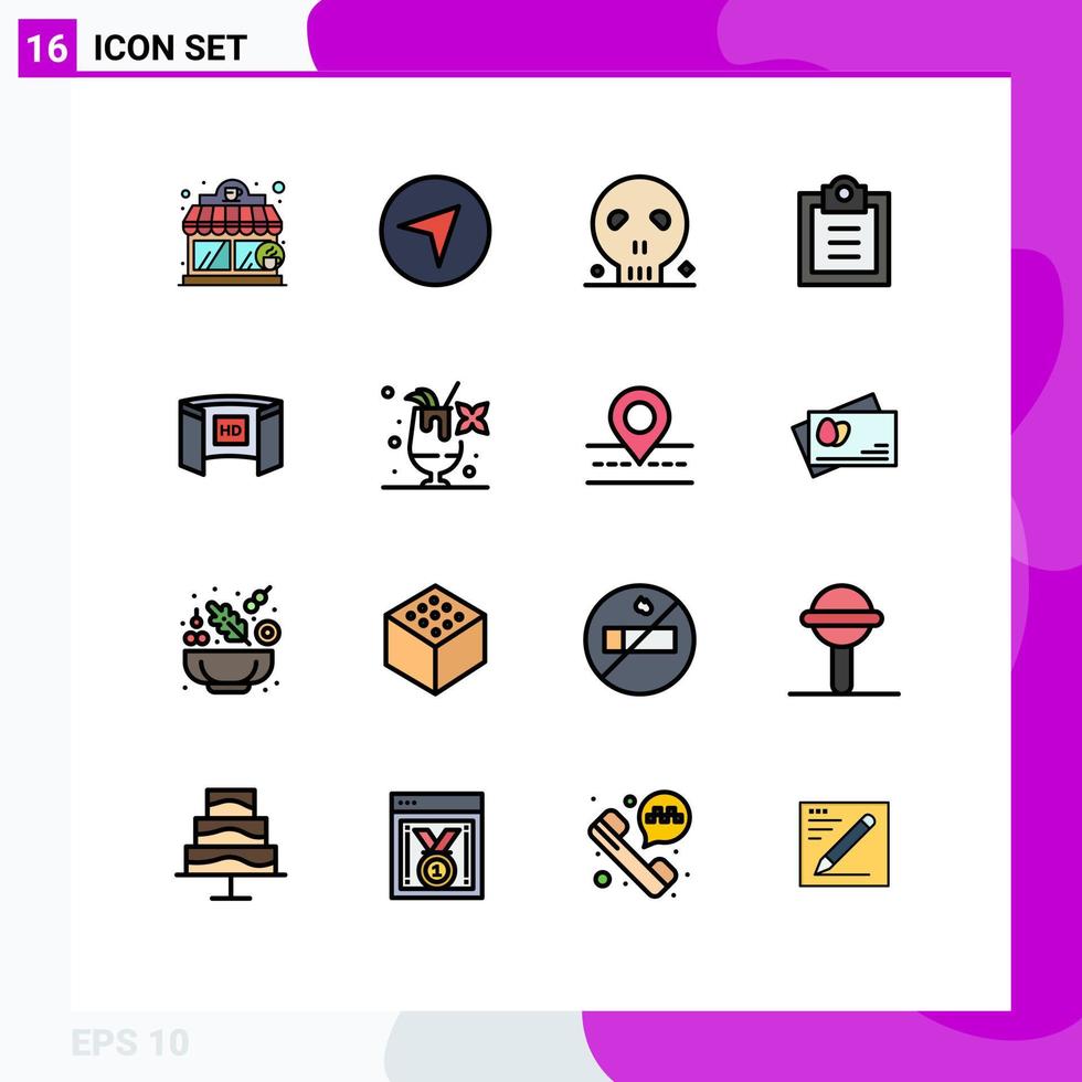 modern uppsättning av 16 platt Färg fylld rader och symboler sådan som hd skärm mänsklig visa att göra redigerbar kreativ vektor design element