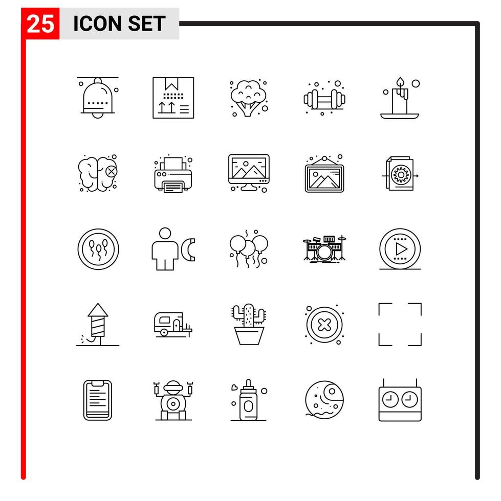 satz von 25 modernen ui-symbolen symbole zeichen für feuersportentwicklung fitnessstudio gemüse editierbare vektordesignelemente vektor