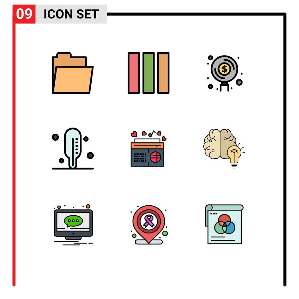 9 kreativ ikoner modern tecken och symboler av låtar fm medel musik termometer redigerbar vektor design element