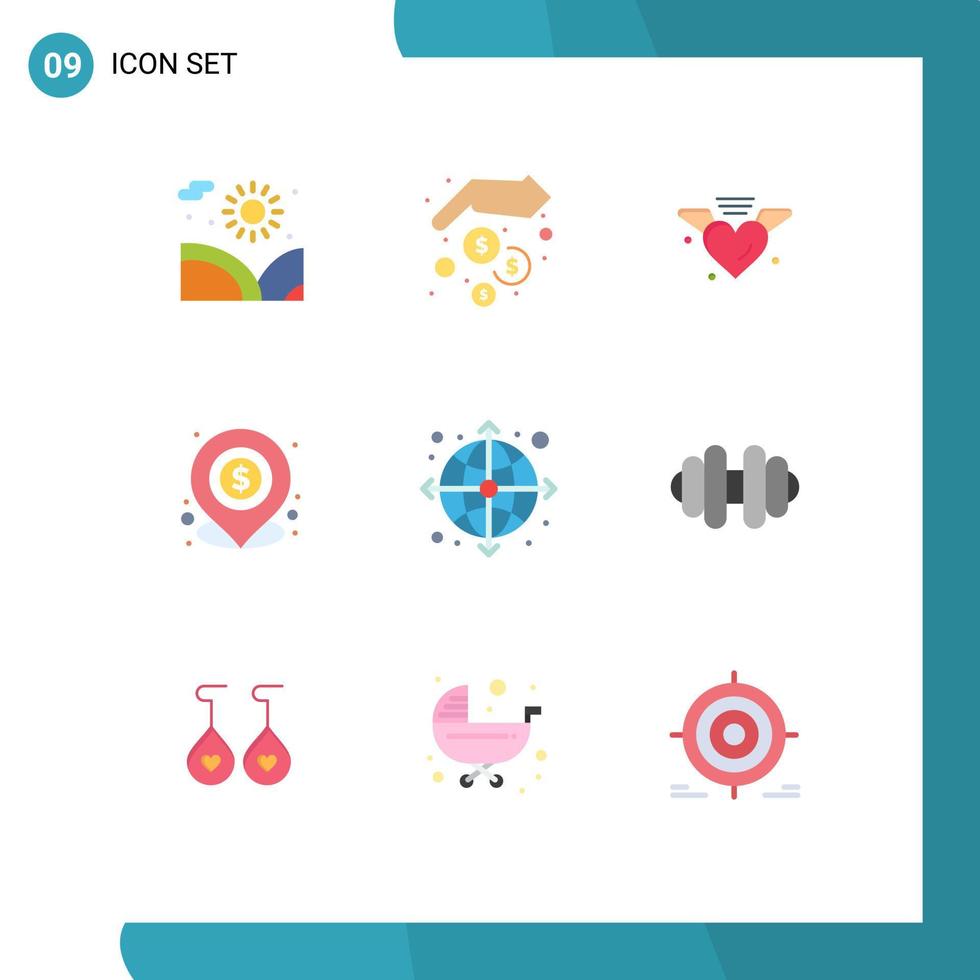 9 användare gränssnitt platt Färg packa av modern tecken och symboler av pil lokal- kärleksfull lån bank redigerbar vektor design element