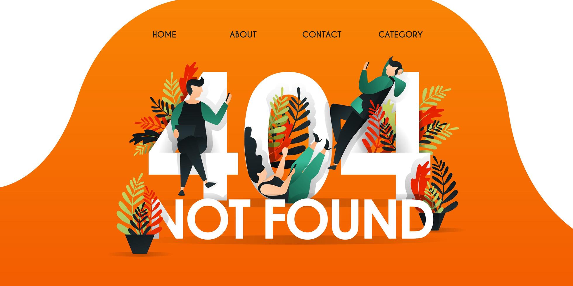 män, kvinnor och människor som slöser över orden 404 hittades inte. sidan hittades inte 404 design tamplate. med karaktär och platt design kan användas för, målsida, mall, ui, webb, mobilapp. vektor