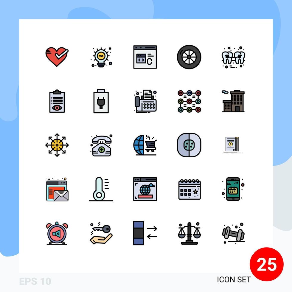 25 universelle, gefüllte Linien-Flachfarben für Web- und mobile Anwendungen vektor