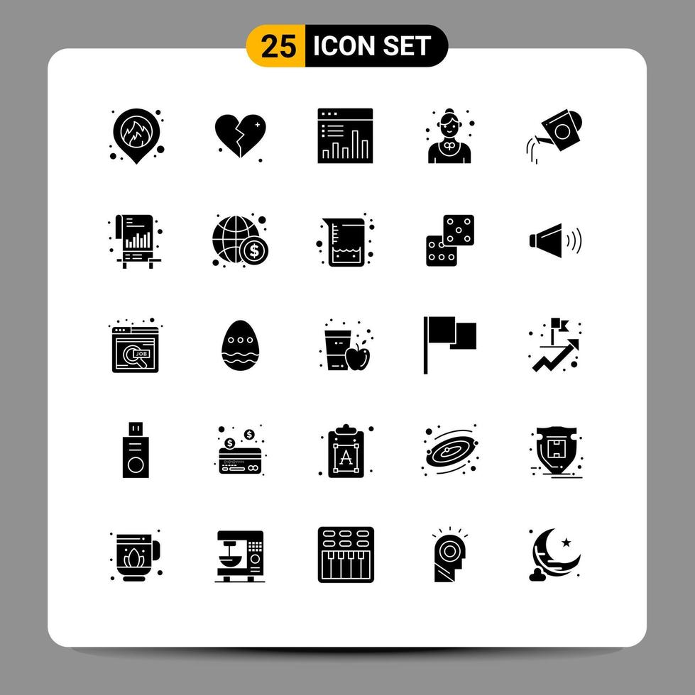 Gruppe von 25 soliden Glyphen Zeichen und Symbolen für Wassertank Service Analytics Restaurant Catering editierbare Vektordesign-Elemente vektor