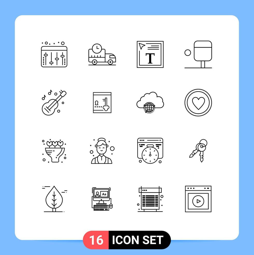 moderner Satz von 16 Umrissen Piktogramm sicherer Kora-Schriftfarbe Instrumentensport editierbare Vektordesign-Elemente vektor
