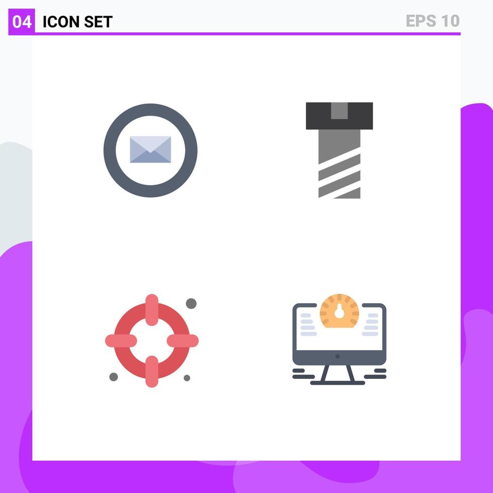 Stock Vector Icon Pack mit 4 Zeilen Zeichen und Symbolen für Mail Monitor Bolt Life Watch editierbare Vektordesign-Elemente