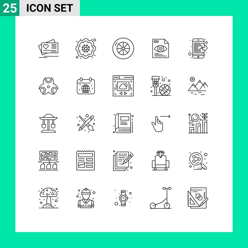 Stock Vector Icon Pack mit 25 Linienzeichen und Symbolen für Lösungsgeschäftsfahrzeuge Puzzle-Computing editierbare Vektordesign-Elemente