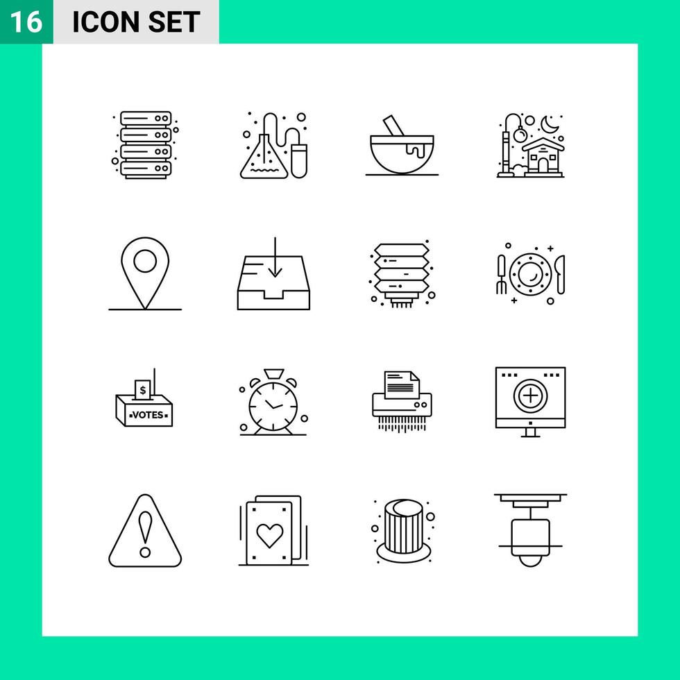 16 användare gränssnitt översikt packa av modern tecken och symboler av post plats skål måne hus redigerbar vektor design element