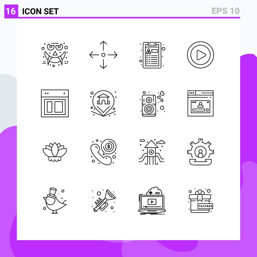 moderner Satz von 16 Umrissen und Symbolen wie Website-Job-Layout-Video editierbare Vektordesign-Elemente vektor