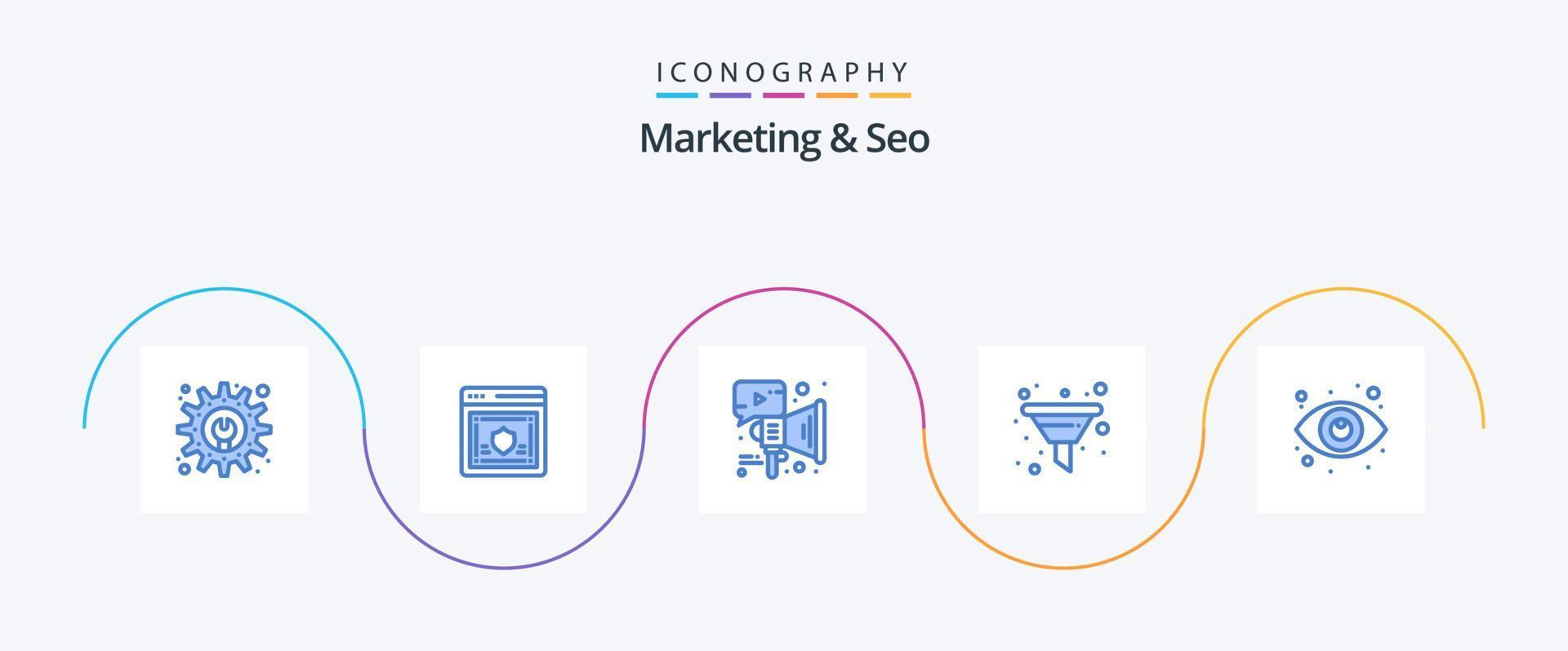 Marketing und SEO Blue 5 Icon Pack inklusive Suche. seo. Werbung. Sortieren. Filter vektor