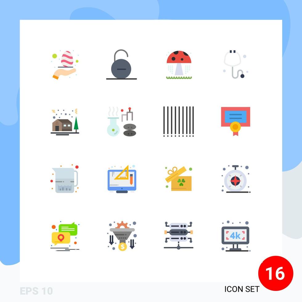 satz von 16 flachen vektorfarben auf raster für hausbaumsicherheit stethoskop überprüfen editierbares paket kreativer vektordesignelemente vektor